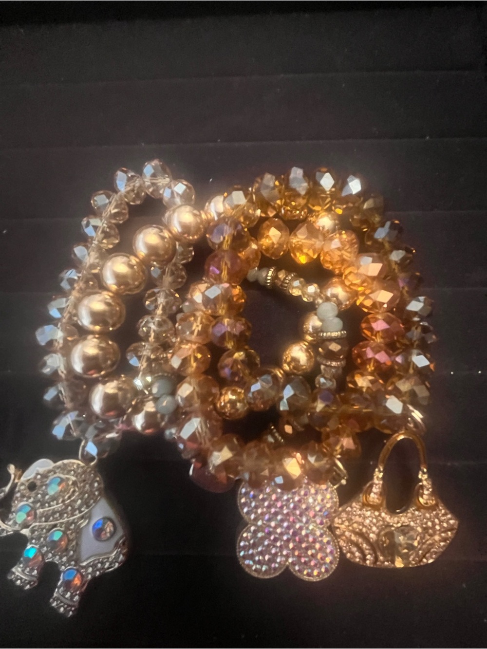 Gold-Tone Beaded Charm Bracelet Set - Sparkling Multi-Charm Design